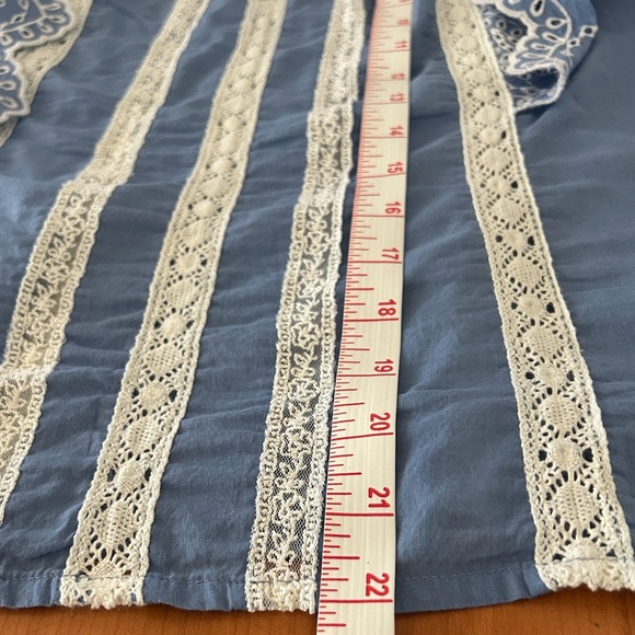 Anthropologie Light Blue Eyelet Lace-Trim Flutter Sleeve Top - Picture 13 of 16